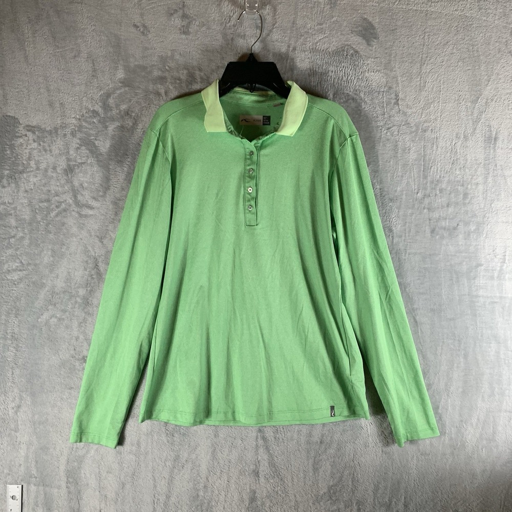 Kjus Women's Polo XL Green Long Sleeve UPF 30 Golf‎ Tennis Pickleball Outdoors